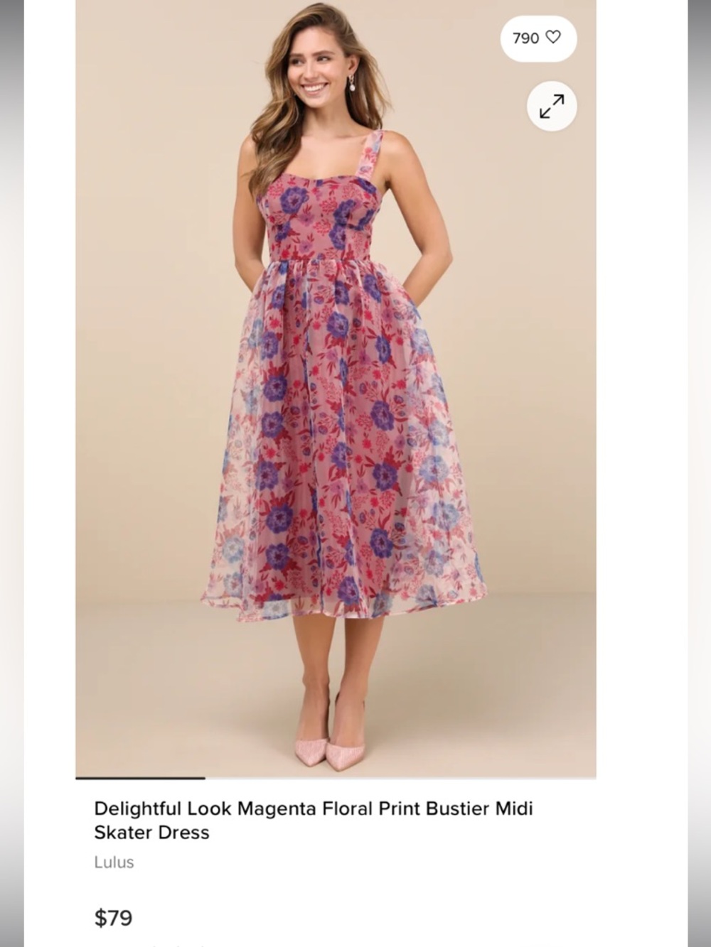 Delightful Look Magenta Floral Print Bustier Midi Skater Dress.